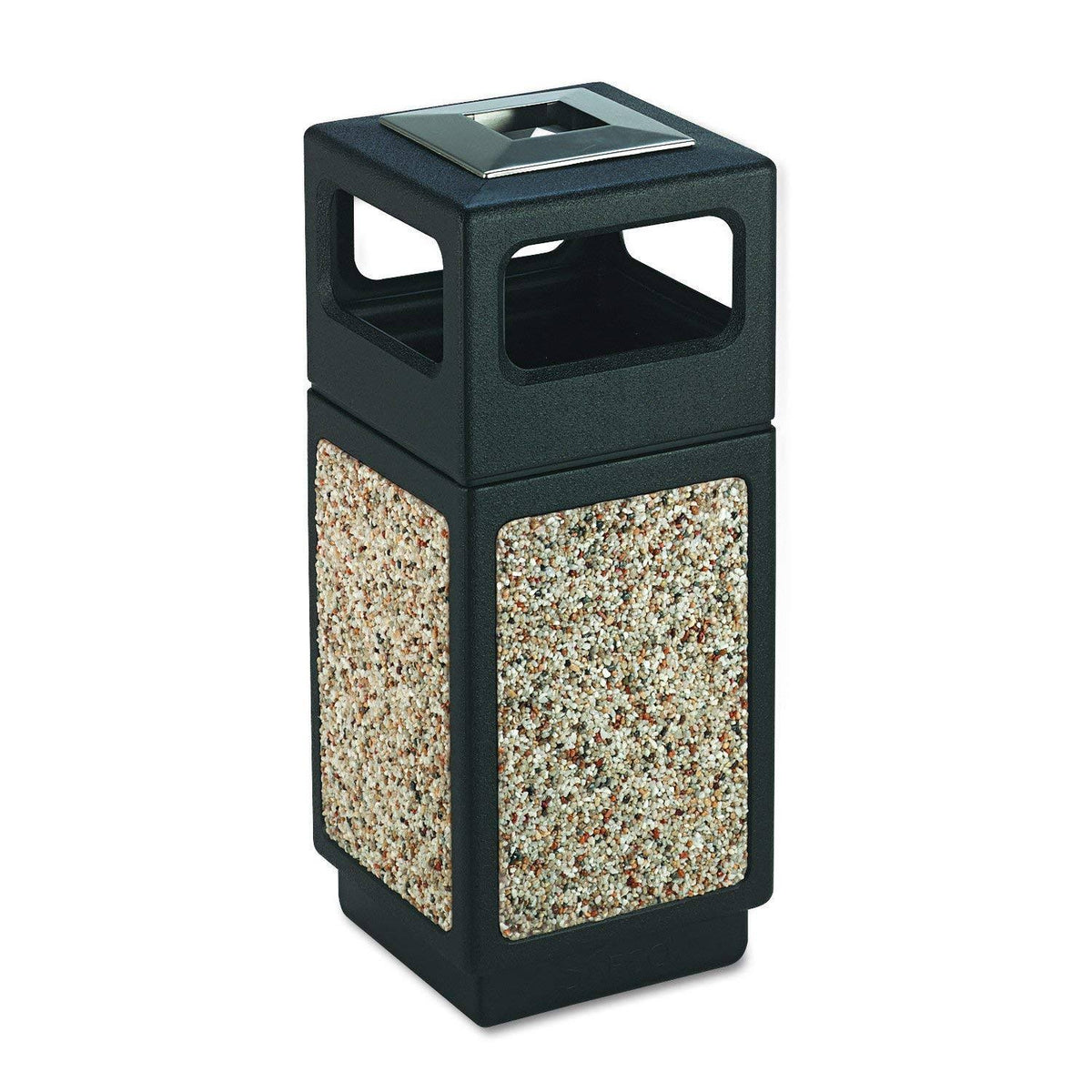 Black 15gal Square Trash Receptacle S229