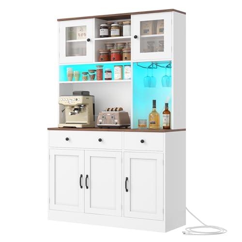 White Buffet Cabinet with Charging Station and Adjustable Shelves M480