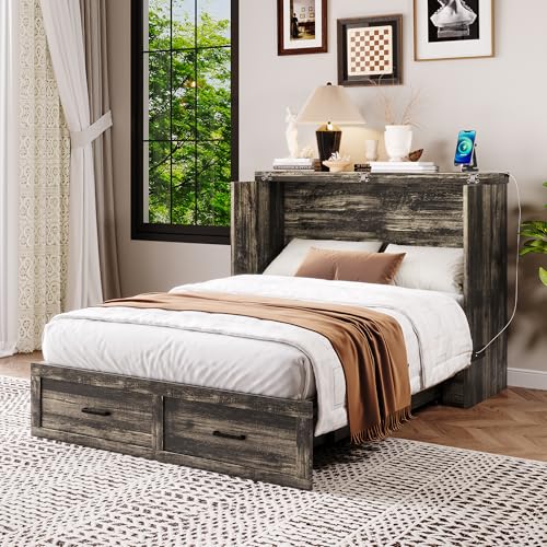 Queen Size White Foldable Murphy Bed with Charging Station T698