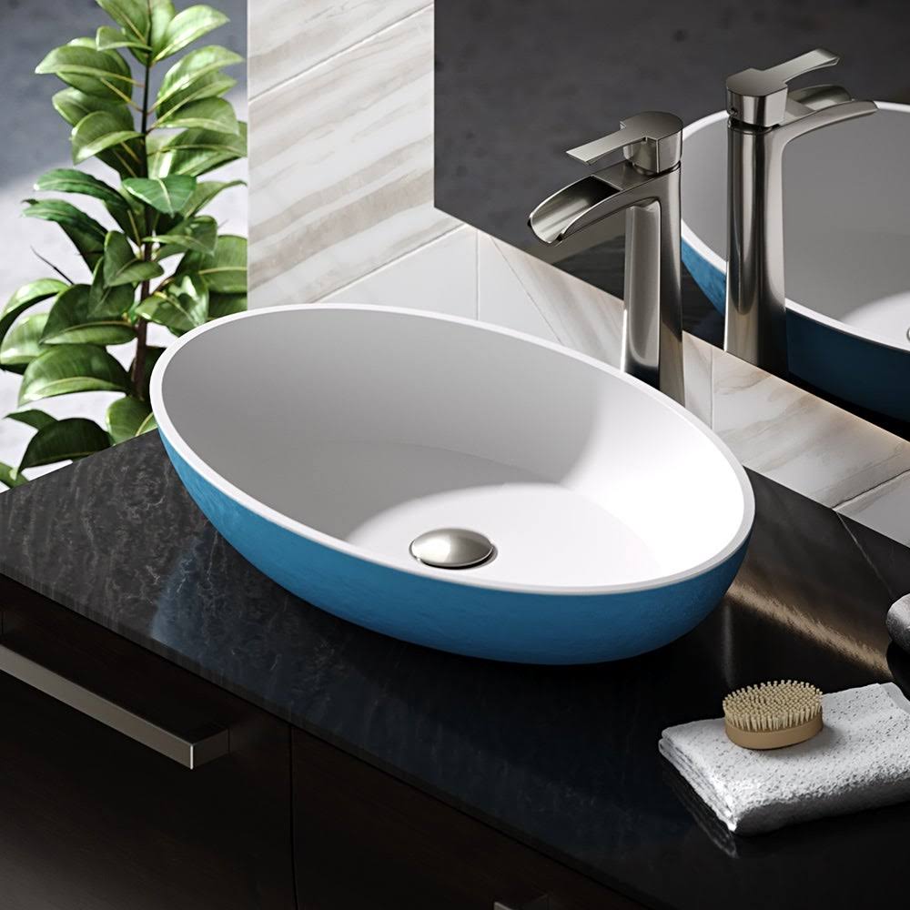 Stone Composite Oval Vessel Sink with Faucet V2031