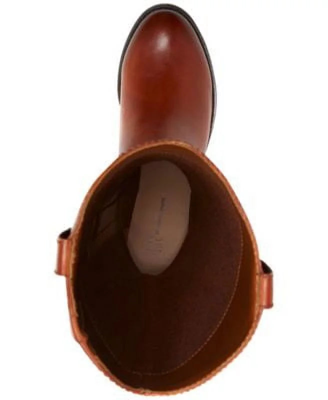 Brown Leather Zip-Up Block Heel Riding Boot A565
