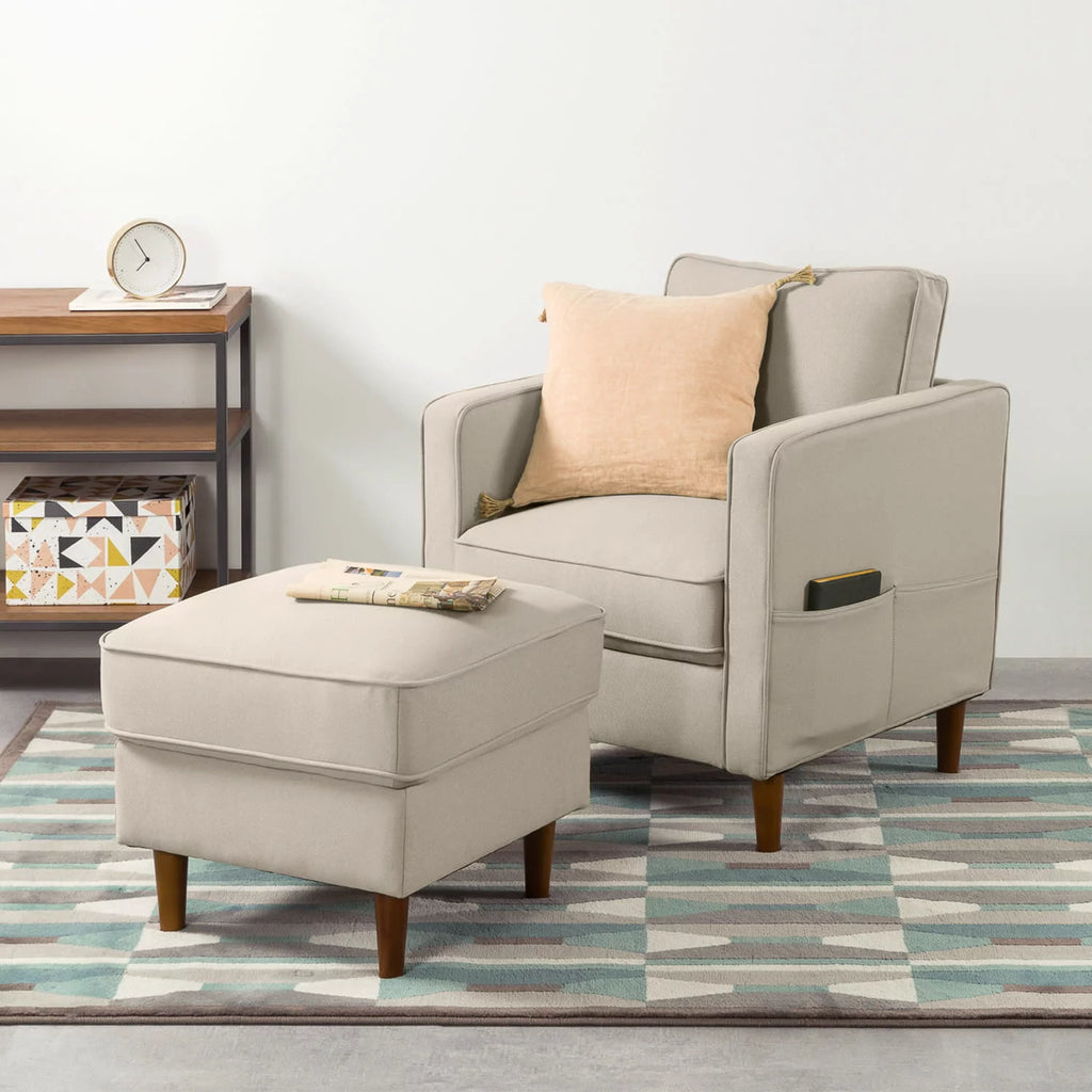 Sand Gray Beige Fabric Armchair with Armrest Pockets H133044