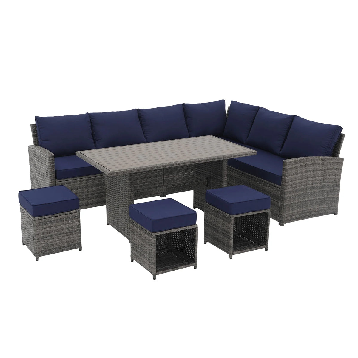 7 Piece Patio Furniture Set with Dining Table and Ottomans L6087