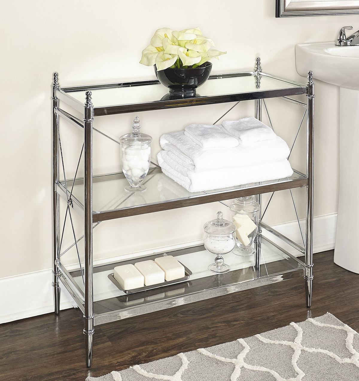 Chrome and Glass Floor Console X91896