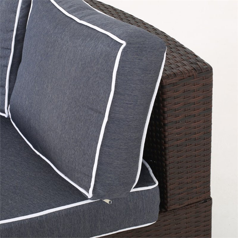 Navy Blue 4 Piece Outdoor Wicker Sectional Sofa Set B378509