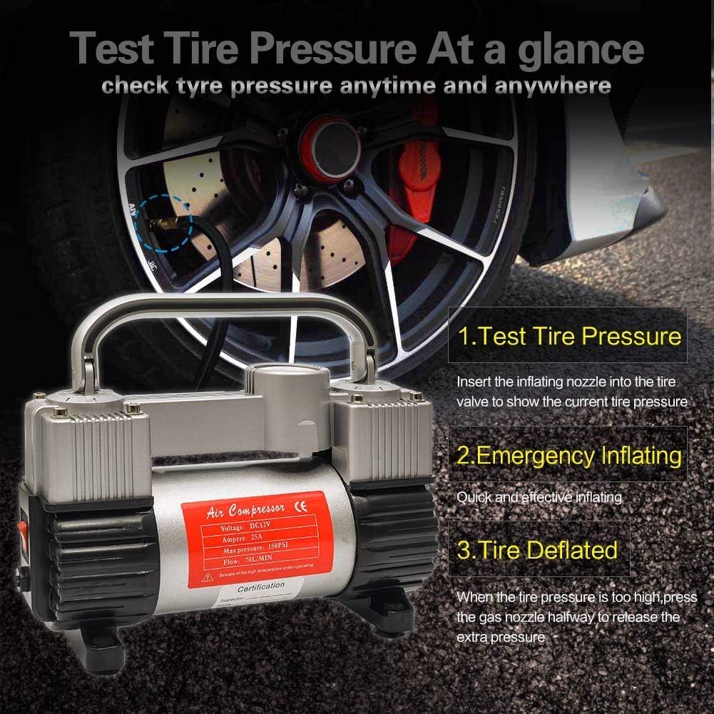 Portable Dual Cylinder 12V DC Air Compressor Tire Inflator U1099