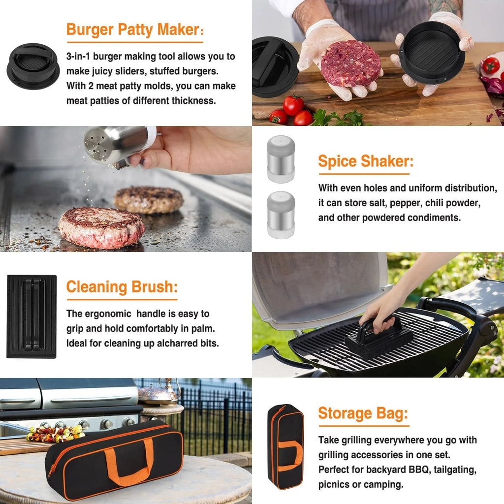 17PCS Flat Top Grill Accessories Set with Spatulas, Basting Cover, Scraper D39530