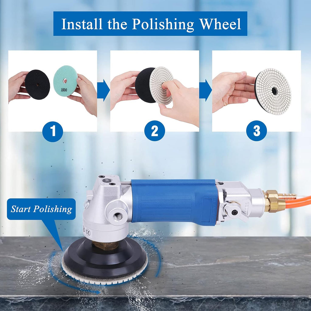 4" Pneumatic Wet Polisher Grinder with 7 Pieces Polishing Pads T557563
