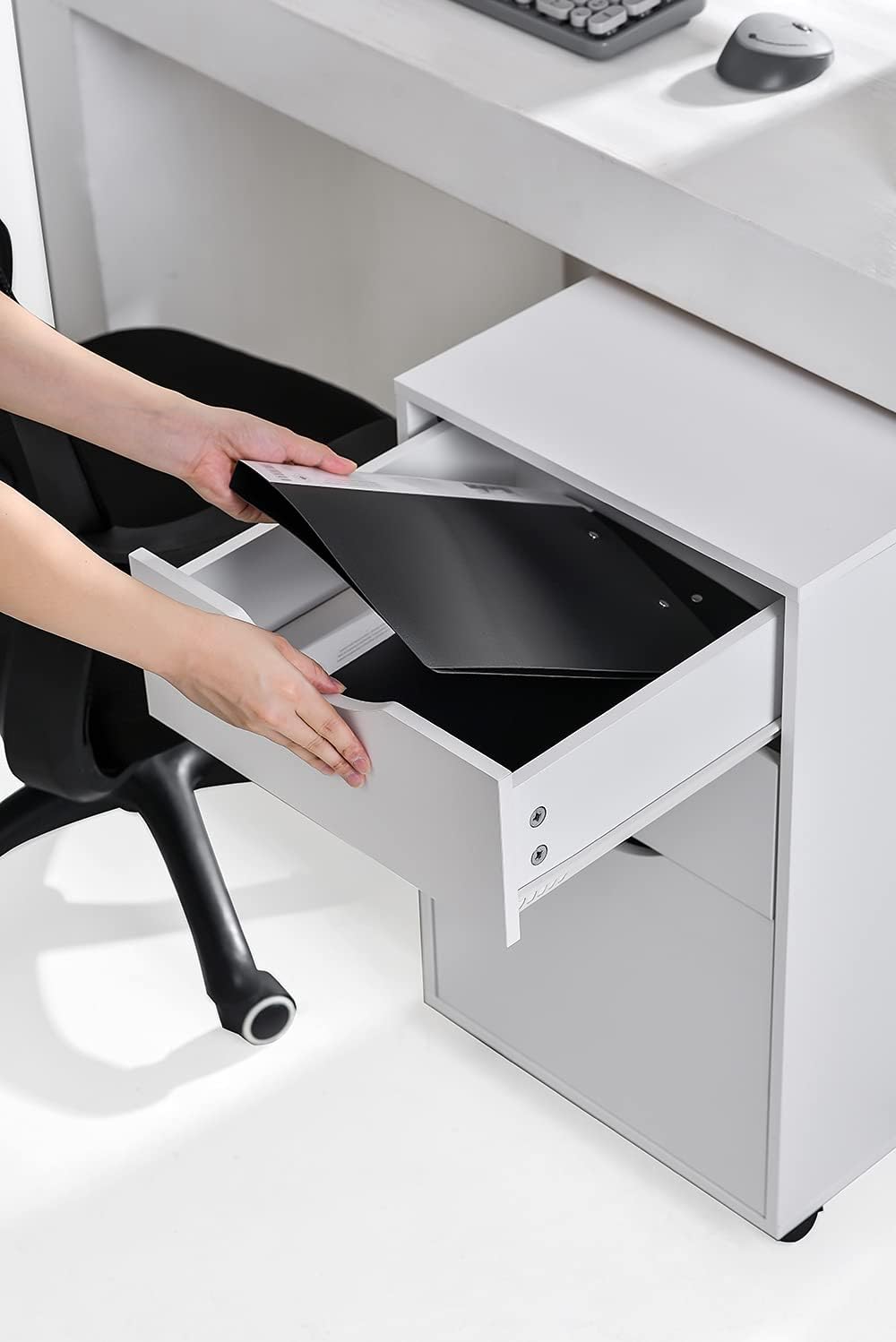 White 3 Drawer Wooden Mobile Filing Cabinet with Wheels R262472