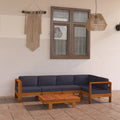 6 Piece Acacia Wood Patio Lounge Set with Dark Gray Cushions H2755