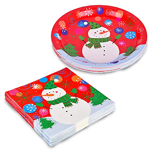 Christmas Snowman Disposable Paper Dinner Plates and Napkins J309382