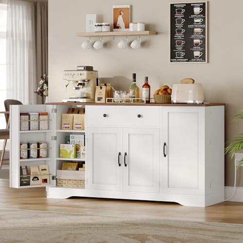 White Buffet Cabinet with Charging Station and Adjustable Shelves M480