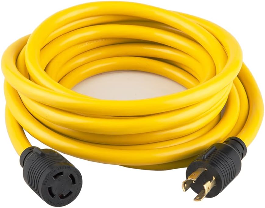 25FT Heavy Duty Generator Locking Power Cord NEMA L14-30P/L14-30R, 4X10 Gauge SJTW Cable, 125/250V 30Amp 7500 Watts Yellow H60008