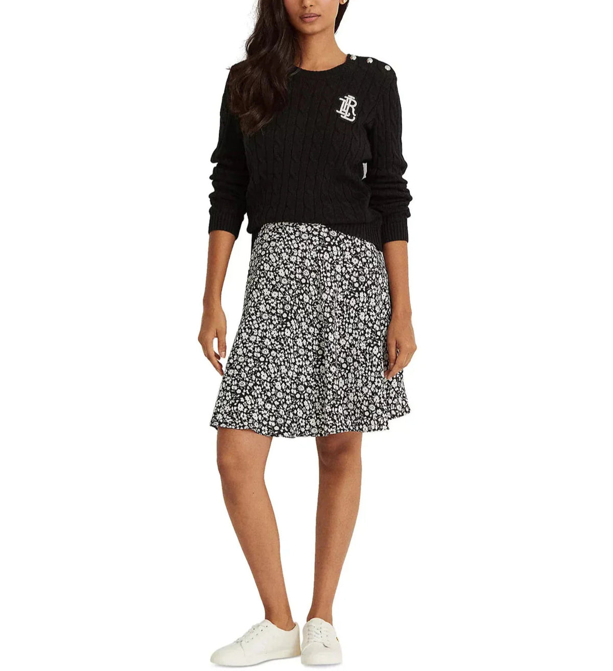 Black Ruffled Floral Flutter Sleeve Fit + Flare Dress B745