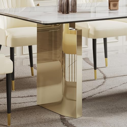 63 inch Clear Rectangular Glass Dining Table with Gold Metal Legs R21487