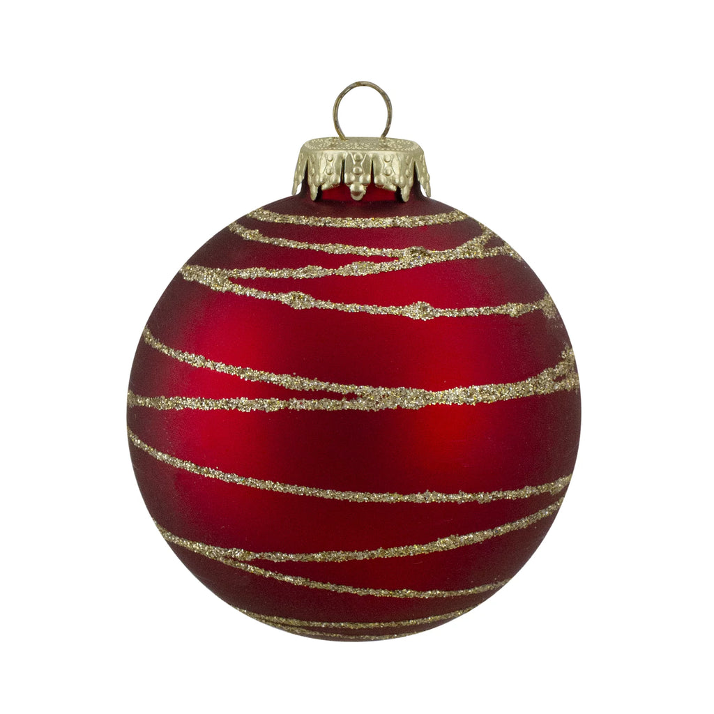 4ct Glass Red Green Matte Christmas Ball Ornaments 3.25-Inch E2229