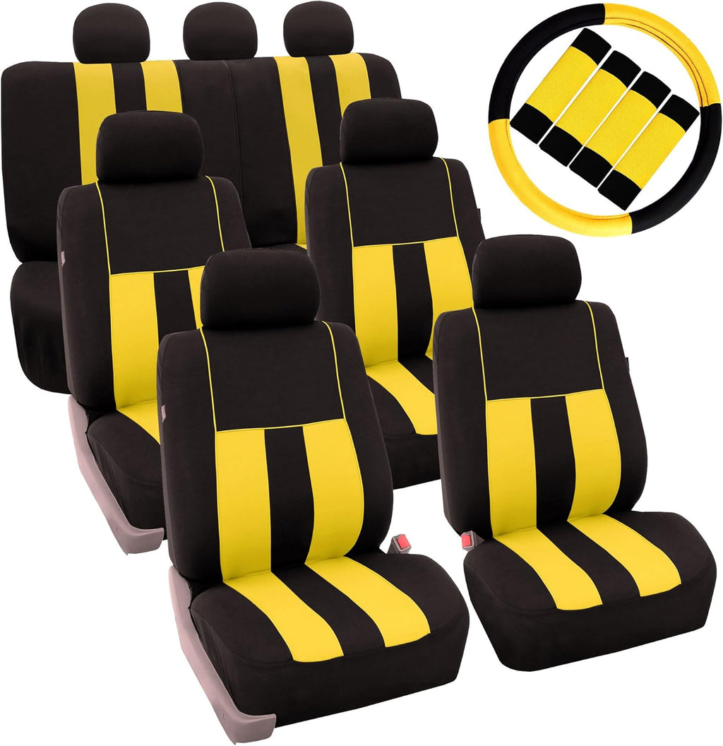 Blue Black Striped Car Seat Covers and Steering Wheel Cover Set D428355