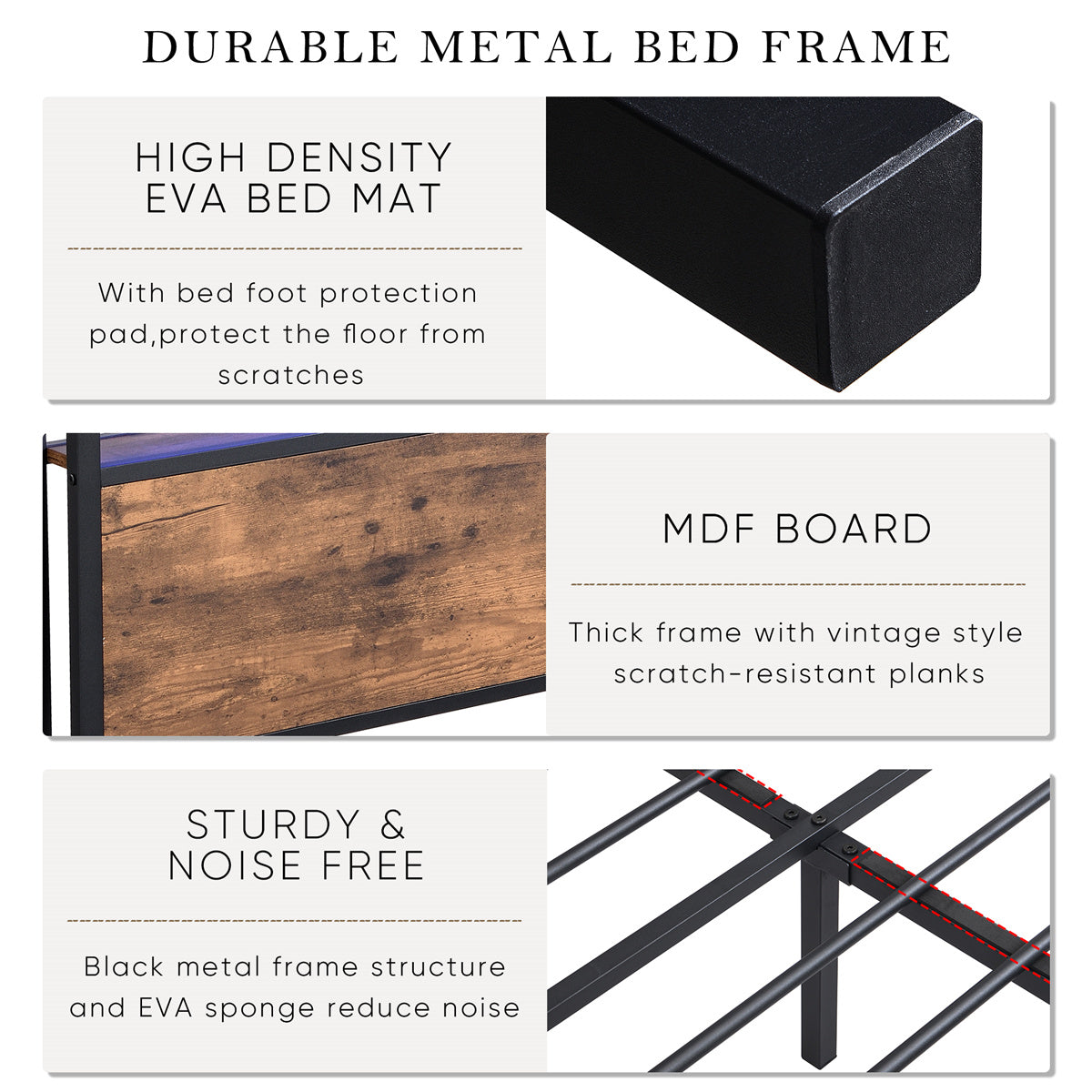Queen Size Metal Bed Frame with Storage Headboard and 2 Drawers F837