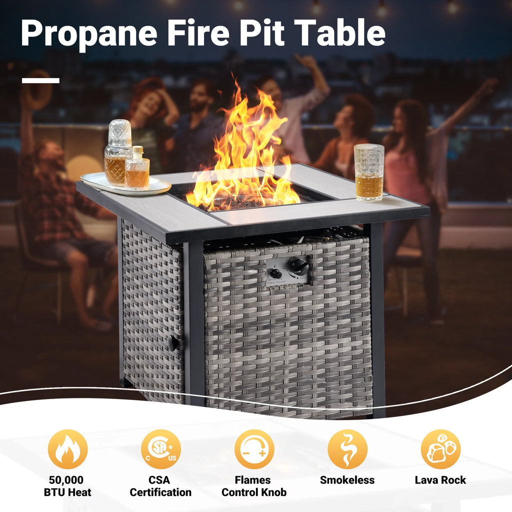 7 Pieces All Weather Wicker Patio Furniture Set with Fire Pit Table W416