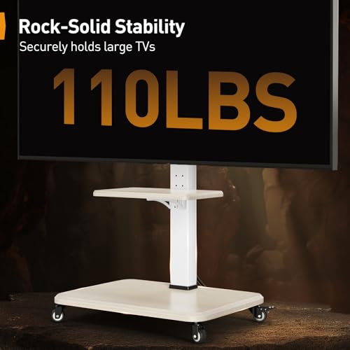 White Tilt & Swivel Rolling TV Stand with Power Outlet U39433