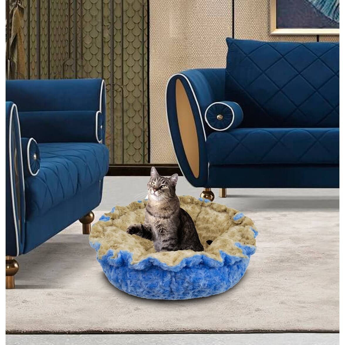 Ultra Plush Camel Rose Blue Sky Deluxe Dog Pet Cuddle Pod Bed, 30 inch x 30 inch E47257