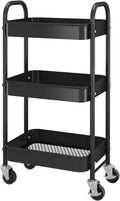 White 3-Tier Metal Rolling Storage Cart with Plastic Basket Y488734