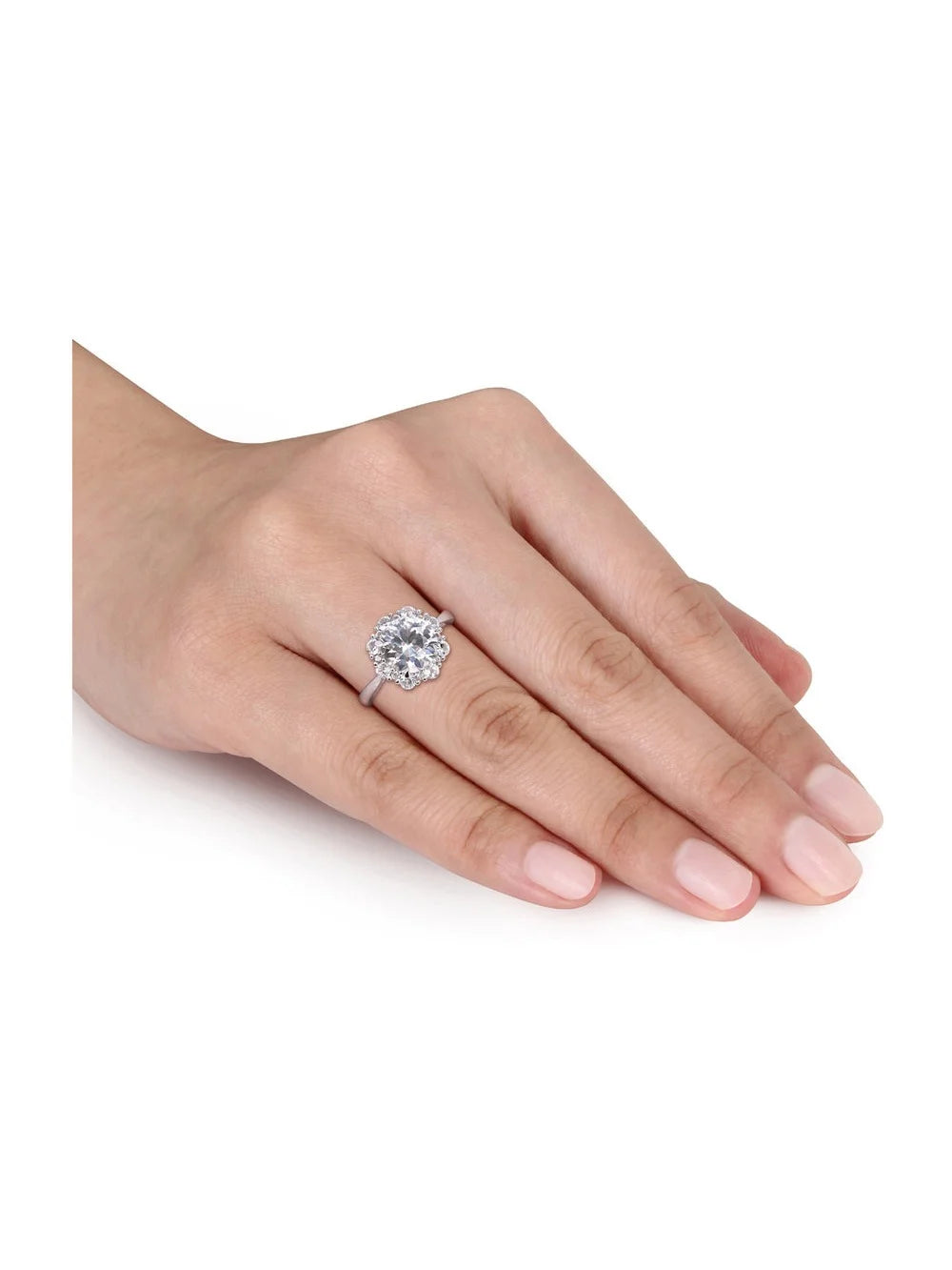 10K White Gold Lab-Created White Sapphire Halo Engagement Ring U900