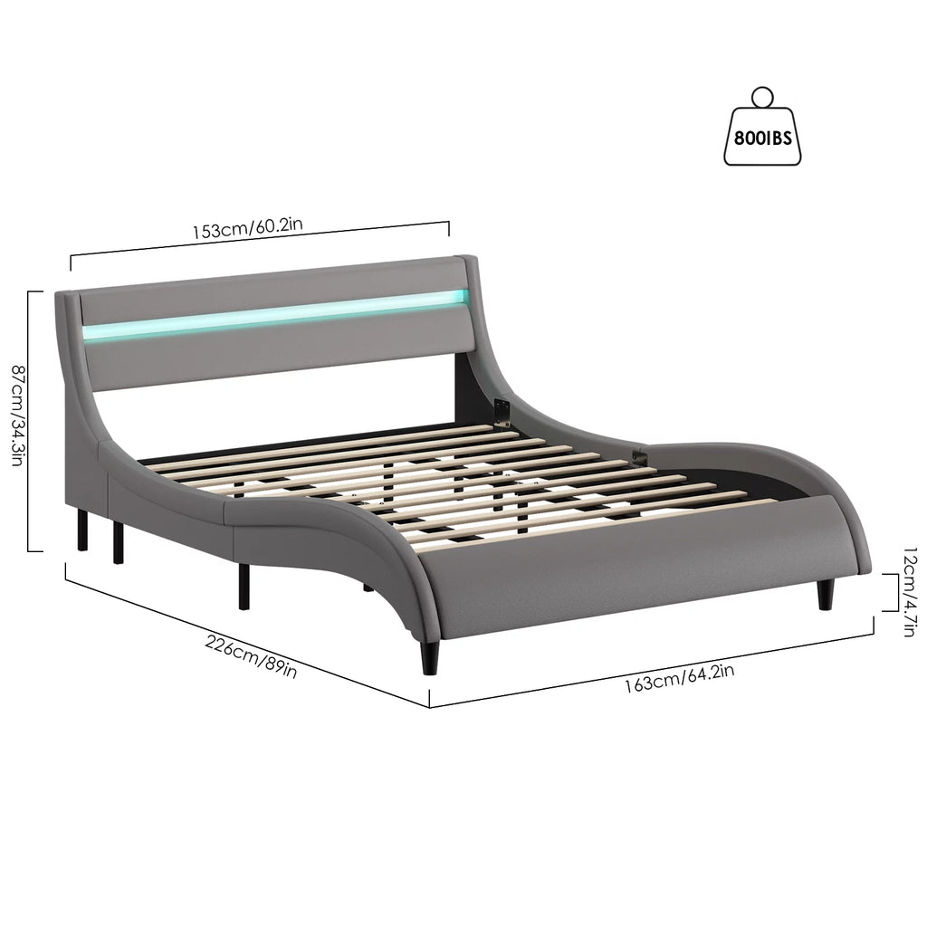 White Full Size Wooden Platform Bed Frame with Adjustable Upholstered Headboard A6257