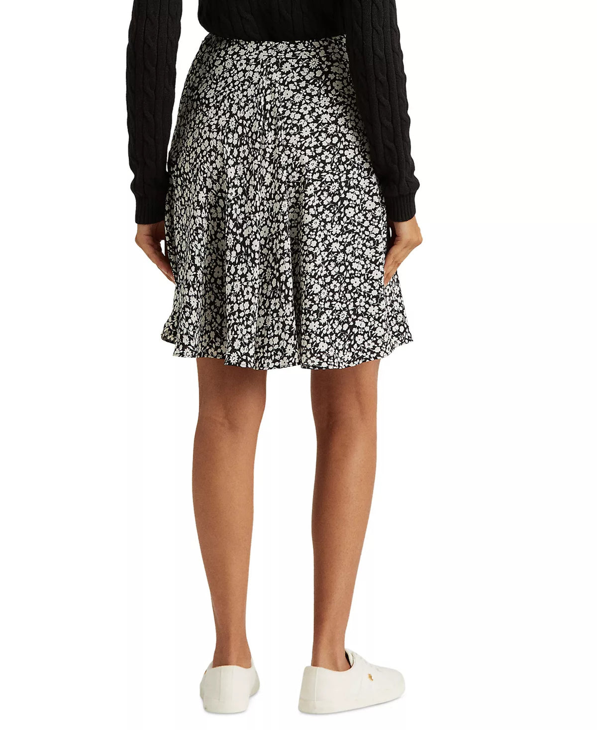 Black Ruffled Floral Flutter Sleeve Fit + Flare Dress B745
