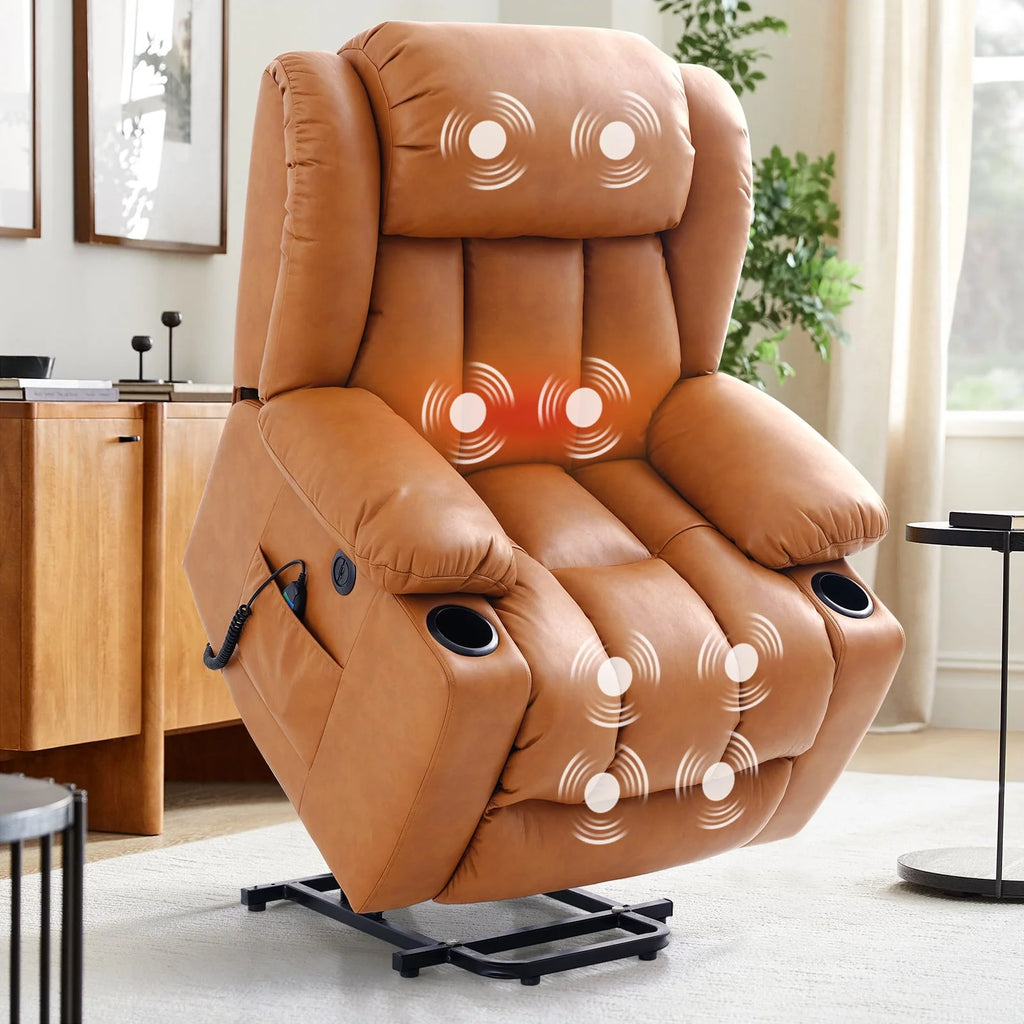 Large Power Lift Recliner Chair with Heat and Massage Leather Grey T240