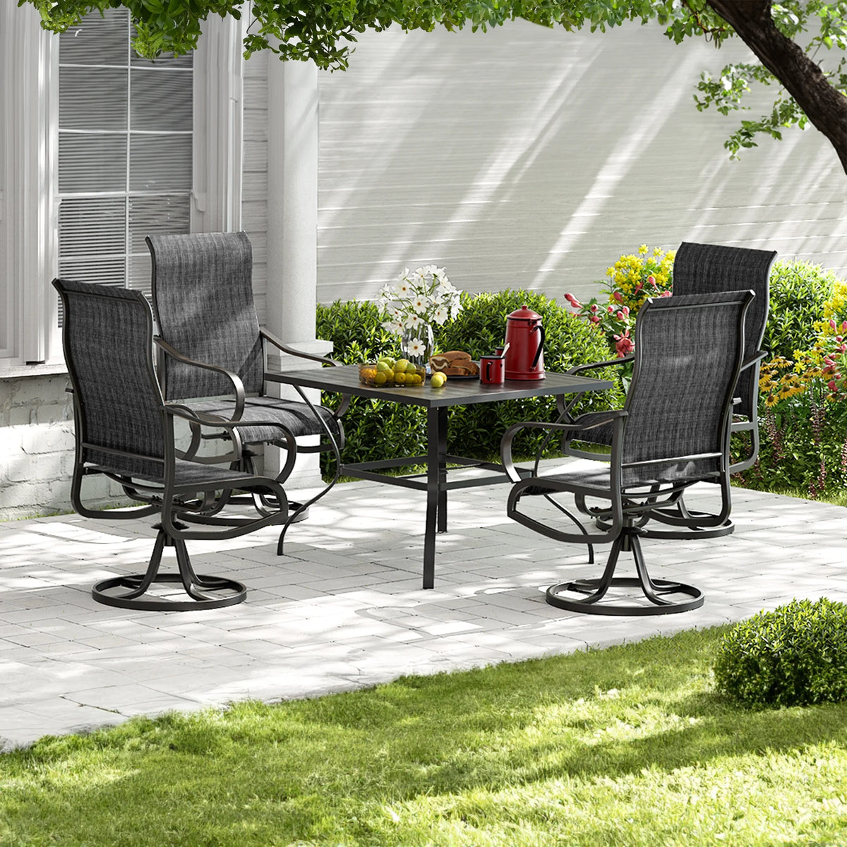 Grey White Set of 2 High Back Padded Swivel Patio Chairs Y6411
