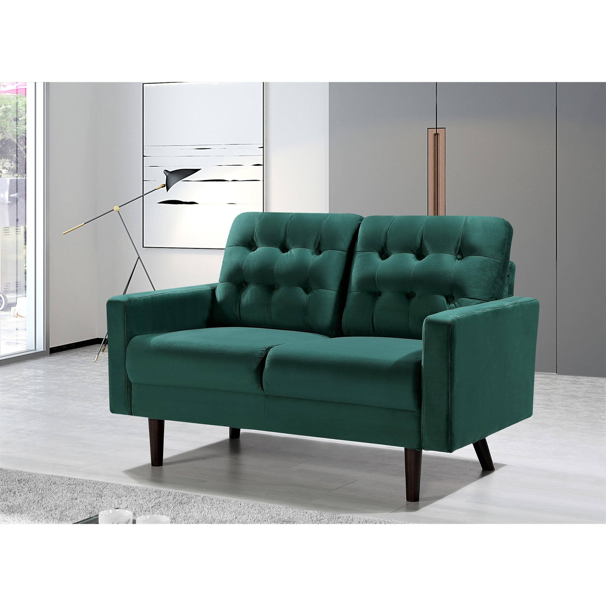 Pink Velvet Tufted Loveseat V97343