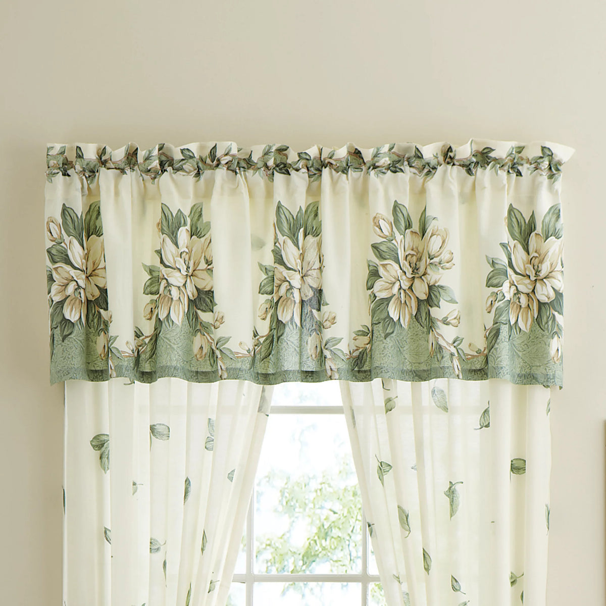 Sage Floral Leaf Rod Pocket Window Curtains Valance F4876