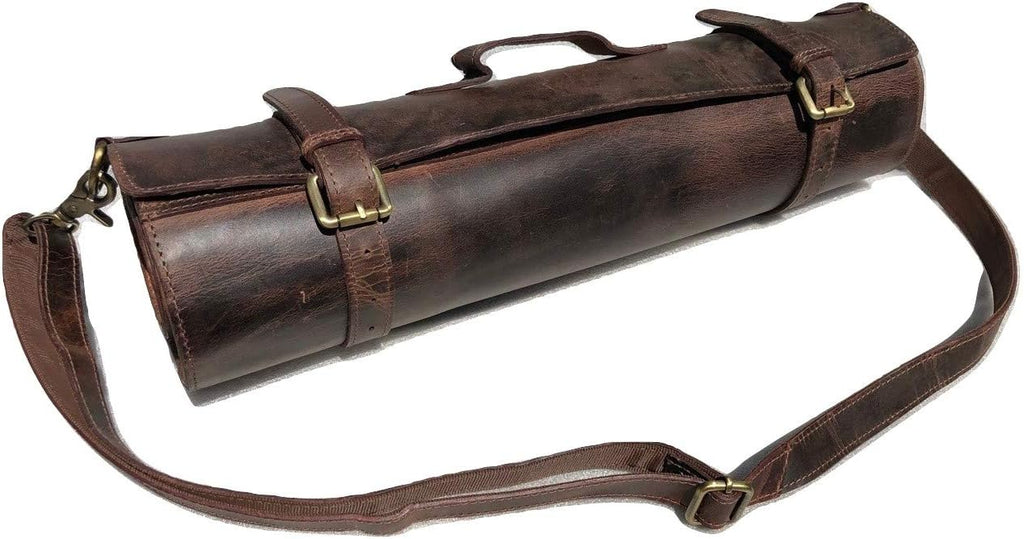 Black Buffalo Leather Knife Roll Set E7086