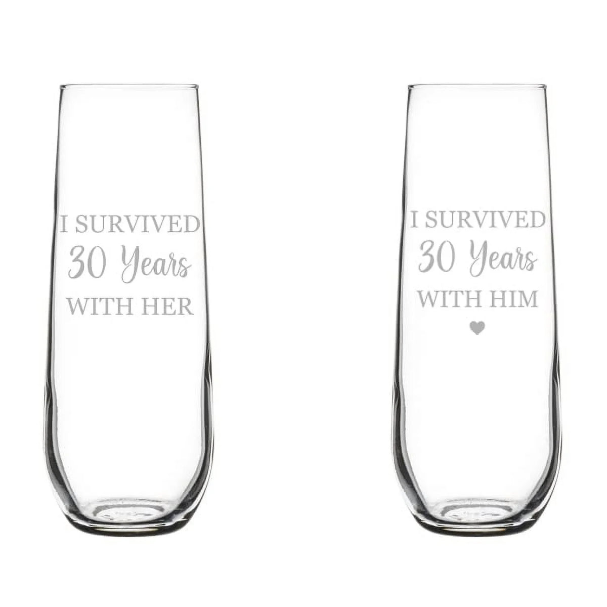 Set of 2 Glass Champagne Flutes 8.5 oz Stemless D2892
