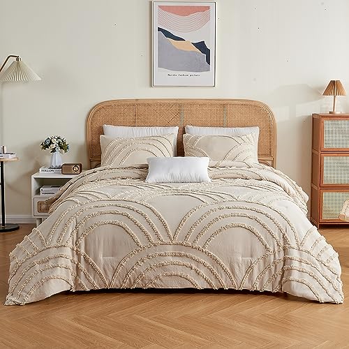 Twin XL Beige Tufted Rainbow Microfiber Comforter Set with 1 Pillowcase T50304