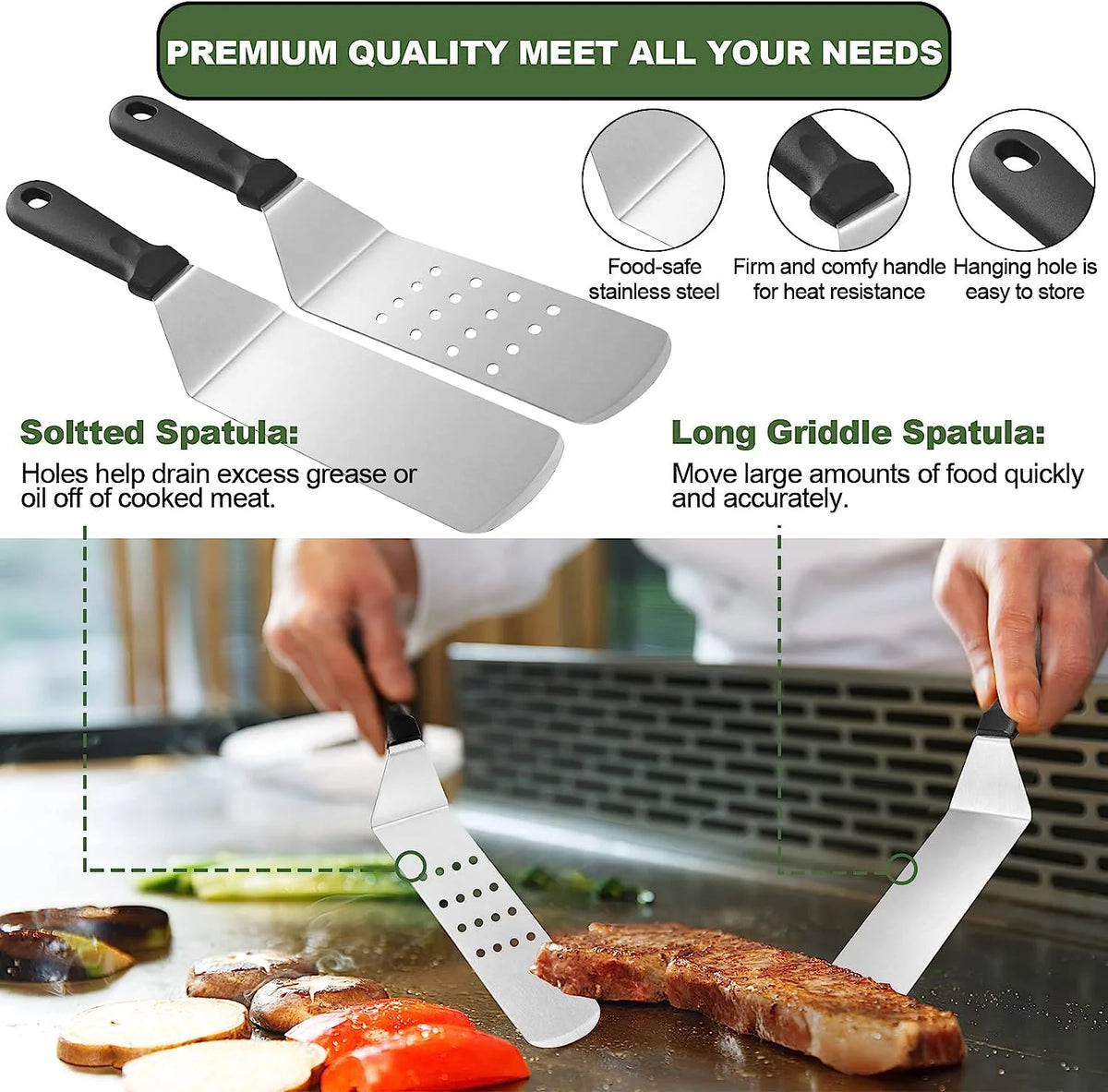 17PCS Flat Top Grill Accessories Set with Spatulas, Basting Cover, Scraper D39530