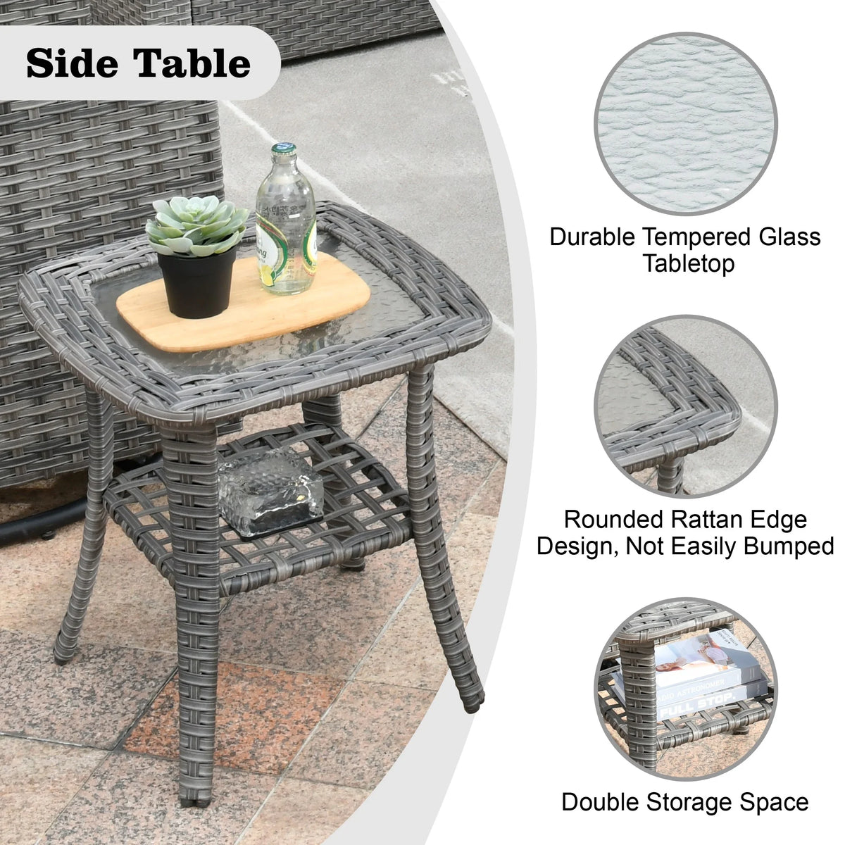 7 Pieces All Weather Wicker Patio Furniture Set with Fire Pit Table W416