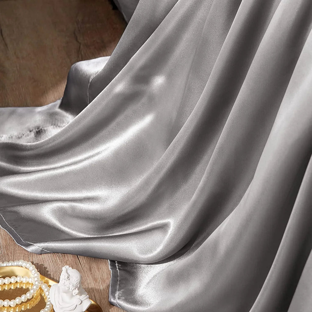 Microfiber Satin Gray 4 Piece Full Size Bed Sheets E899