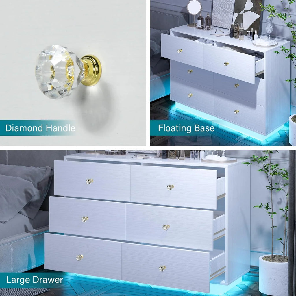 White 6 Drawer Dresser A6992