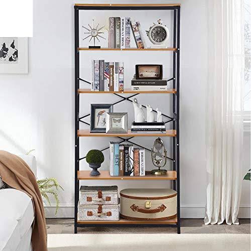 5 Tier Industrial Bookshelf with Rustic Wood Look Metal Frame O678519