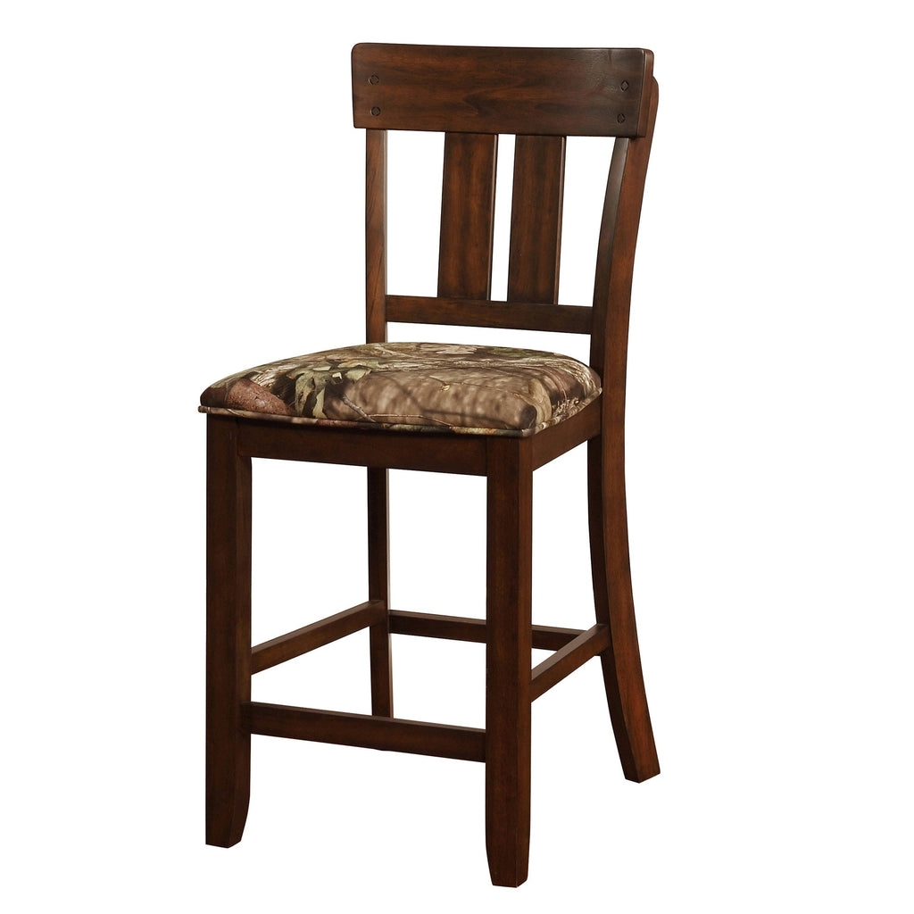 Green and Brown Wooden Counter Stool with Camouflage Fabric Seat T976657