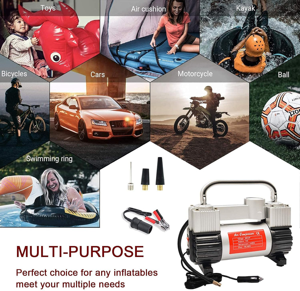 Portable Dual Cylinder 12V DC Air Compressor Tire Inflator U1099