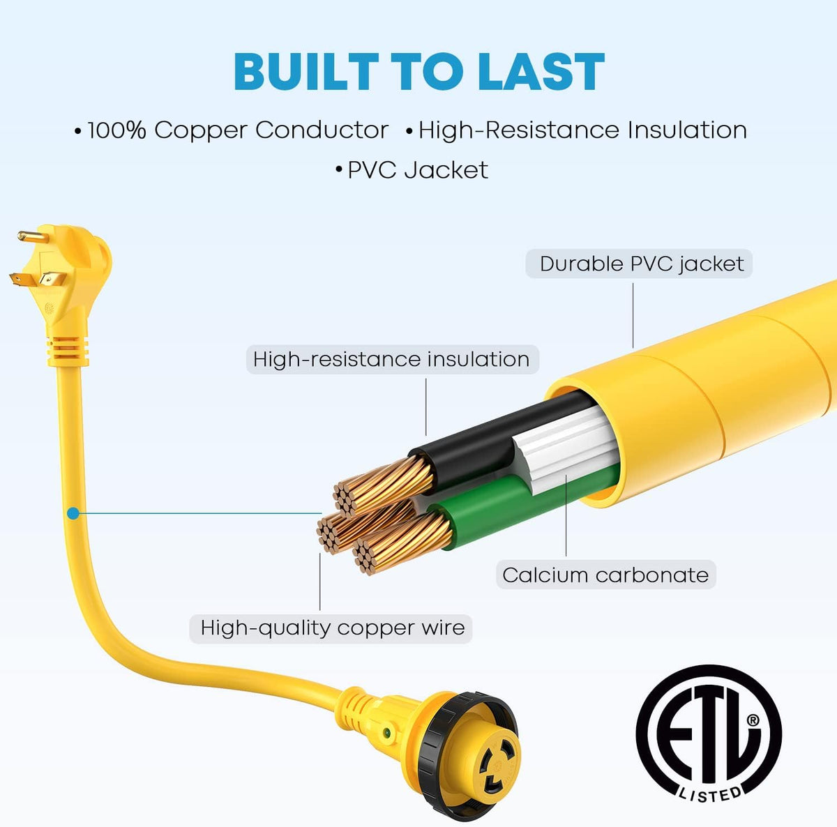 25' 30 Amp RV Power Extension Cord with 15 Amp to 30 Amp Adapter P541