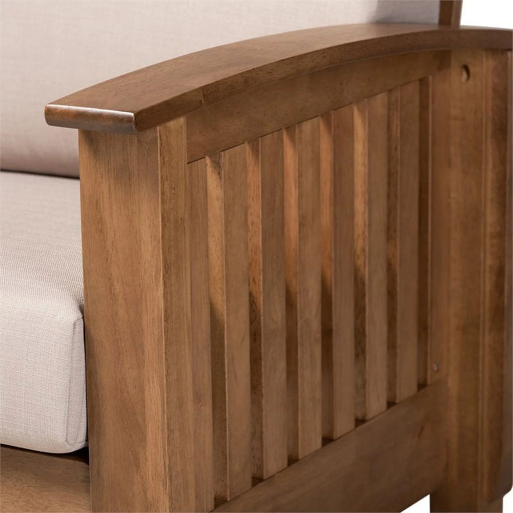 Modern Wood Fabric 3-Seater Sofa in Taupe Walnut Brown R4597