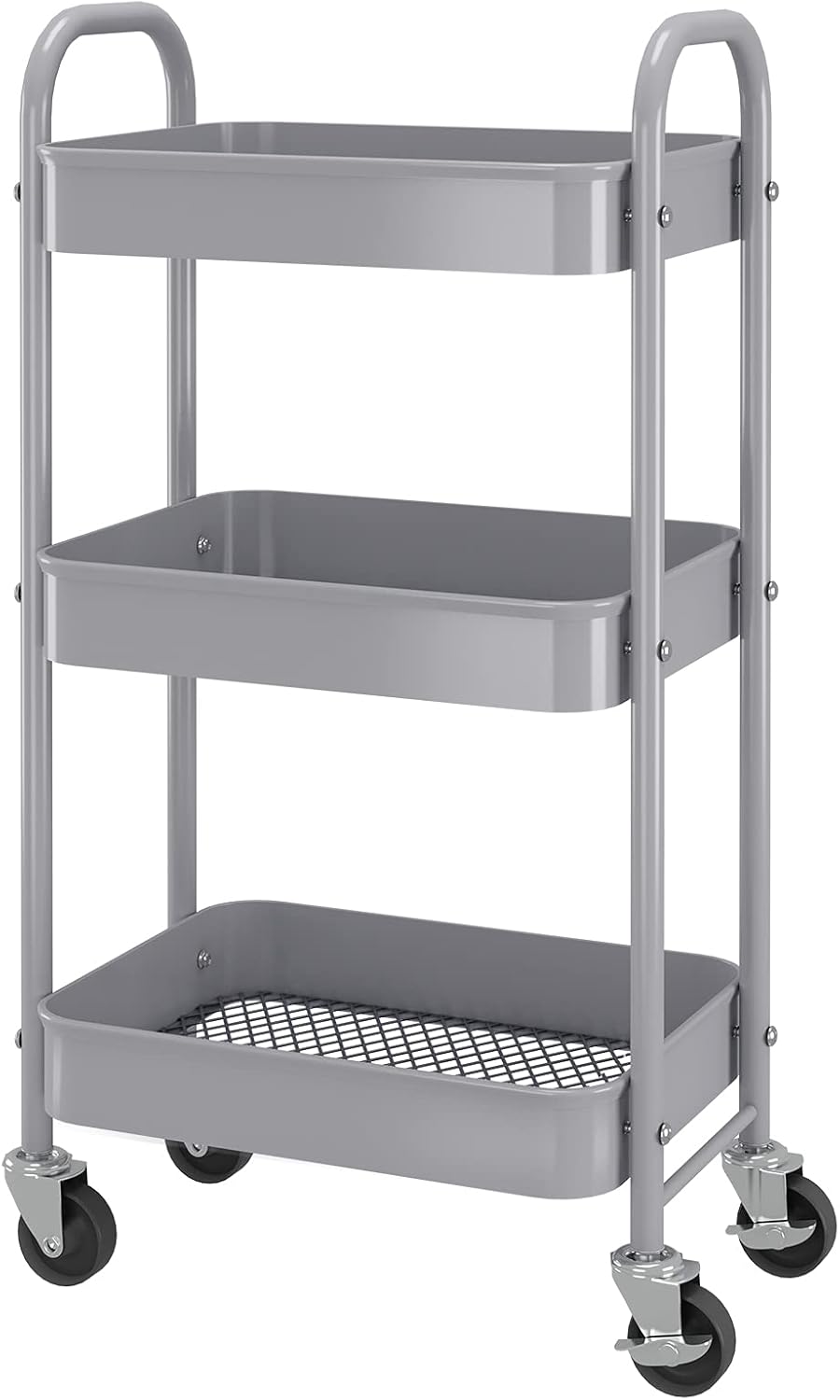White 3-Tier Metal Rolling Storage Cart with Plastic Basket Y488734