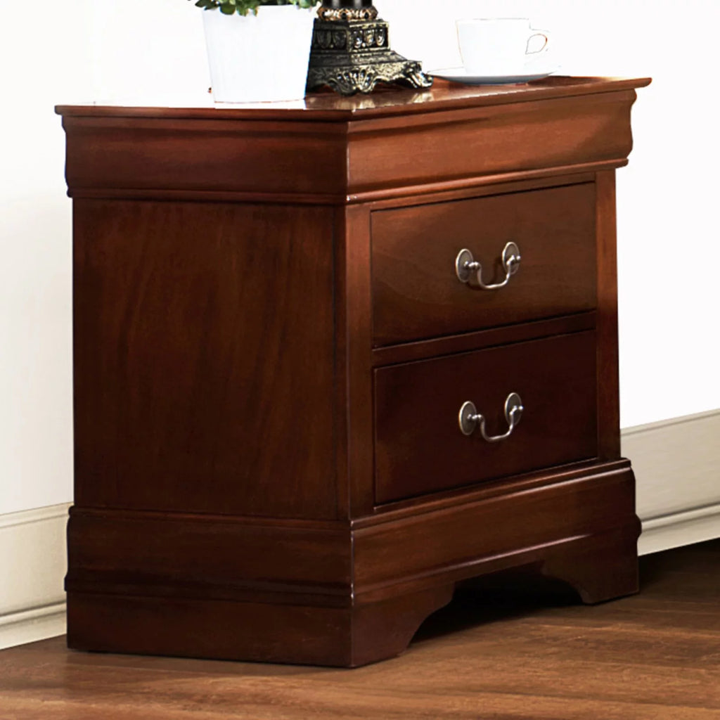Brown Cherry 2-Drawer Wood Nightstand V424