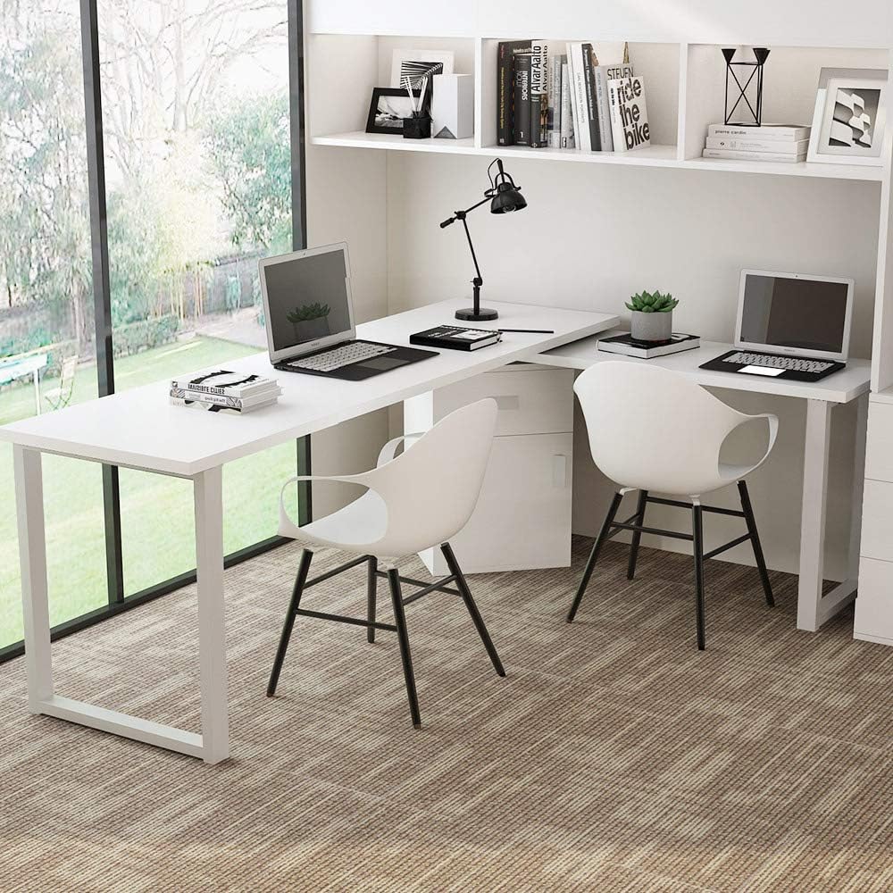 White L-Shaped Computer Desk with Storage File Cabinet A186