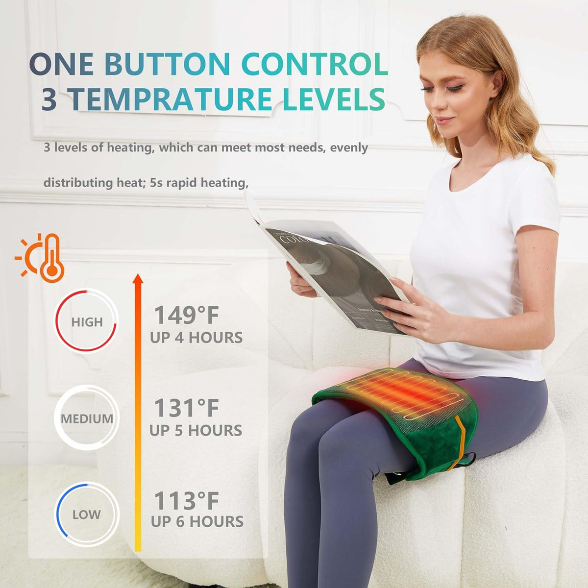 Cordless Heating Pad with Battery and 3 Heat Settings N8293
