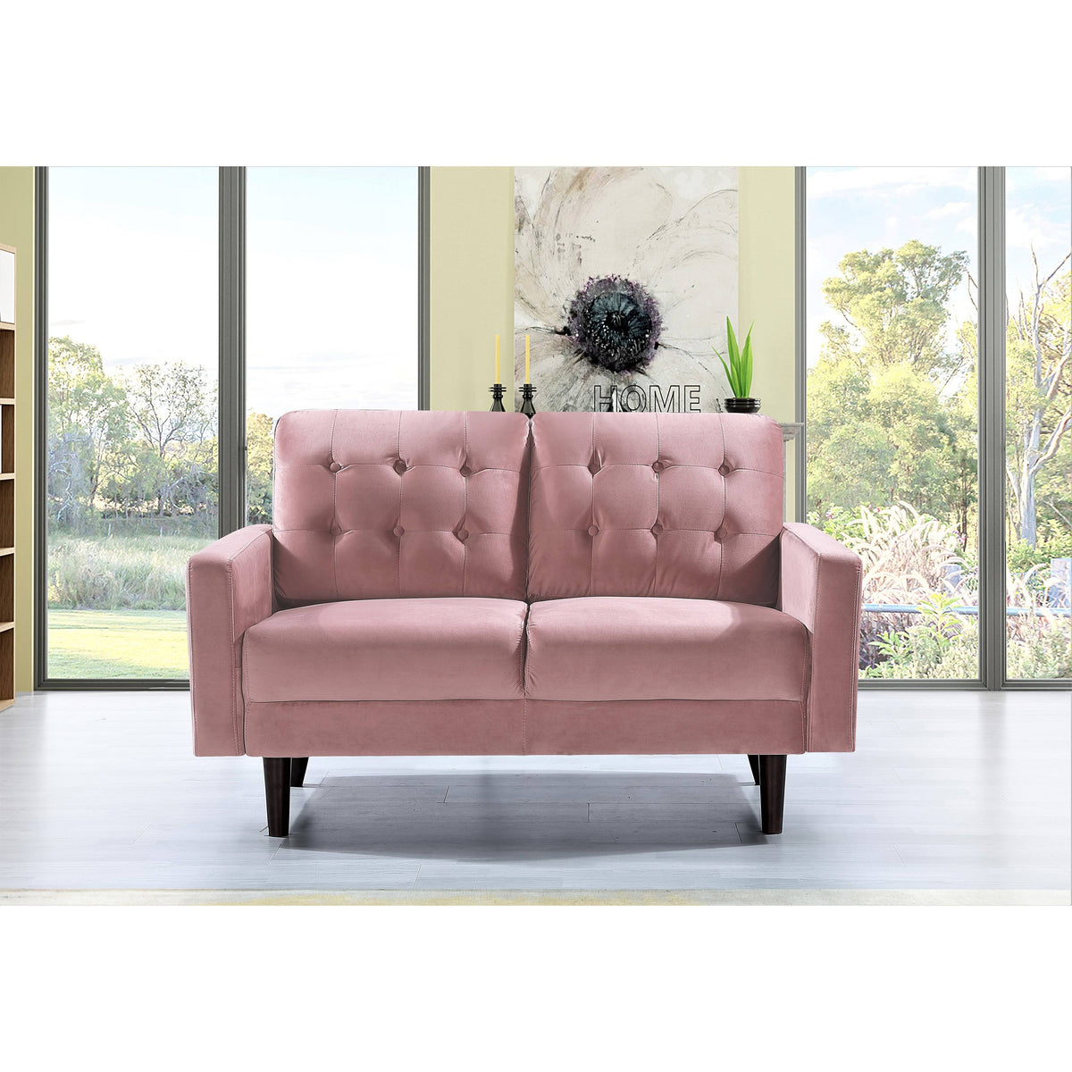 Pink Velvet Tufted Loveseat V97343